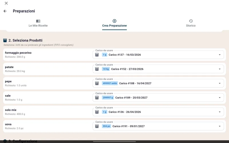 Ricettario digitale SimpleHACCP
