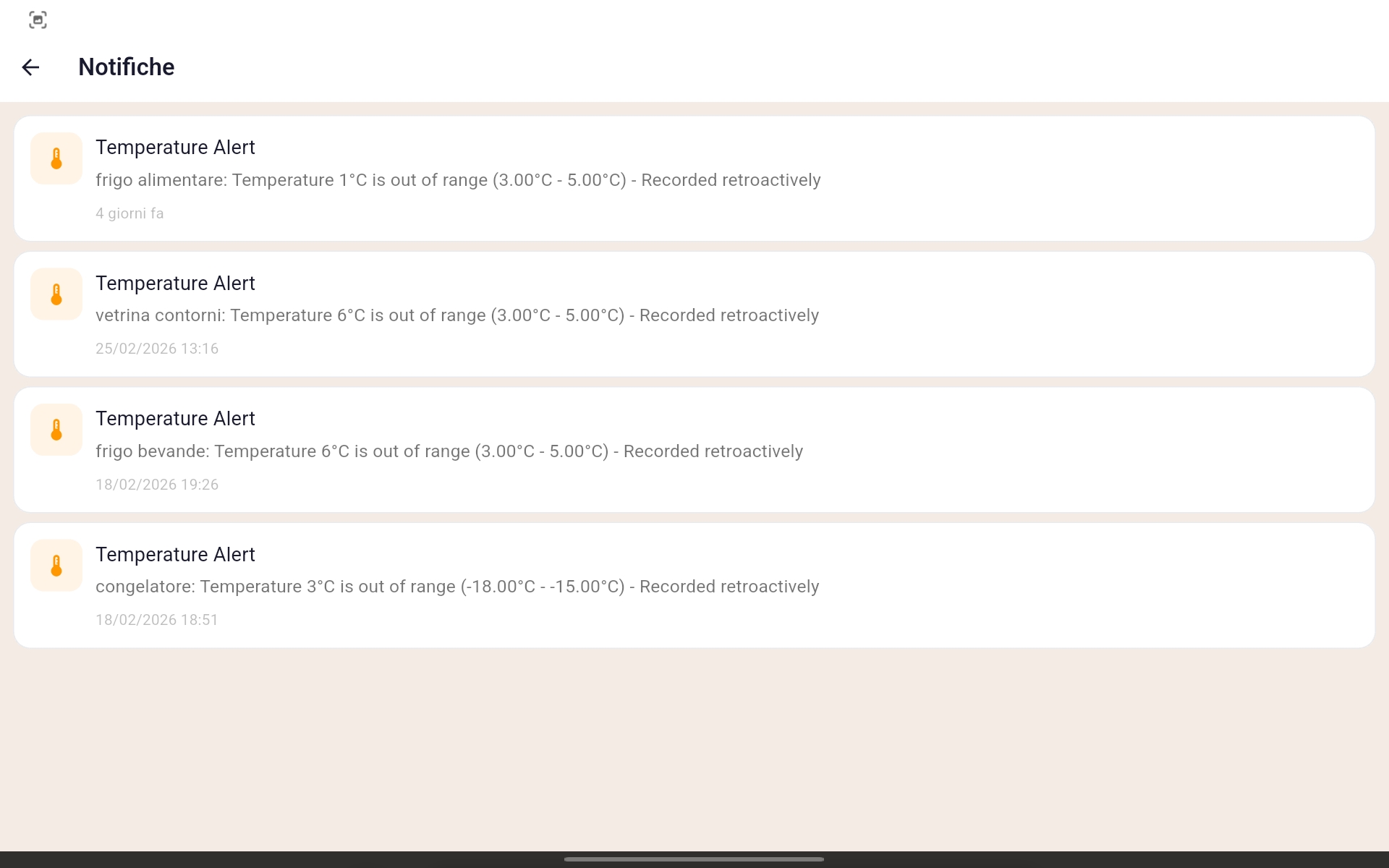 Alert temperature fuori range