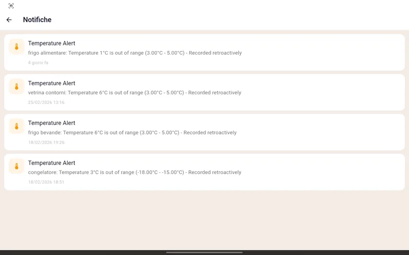Registrazione temperature da app